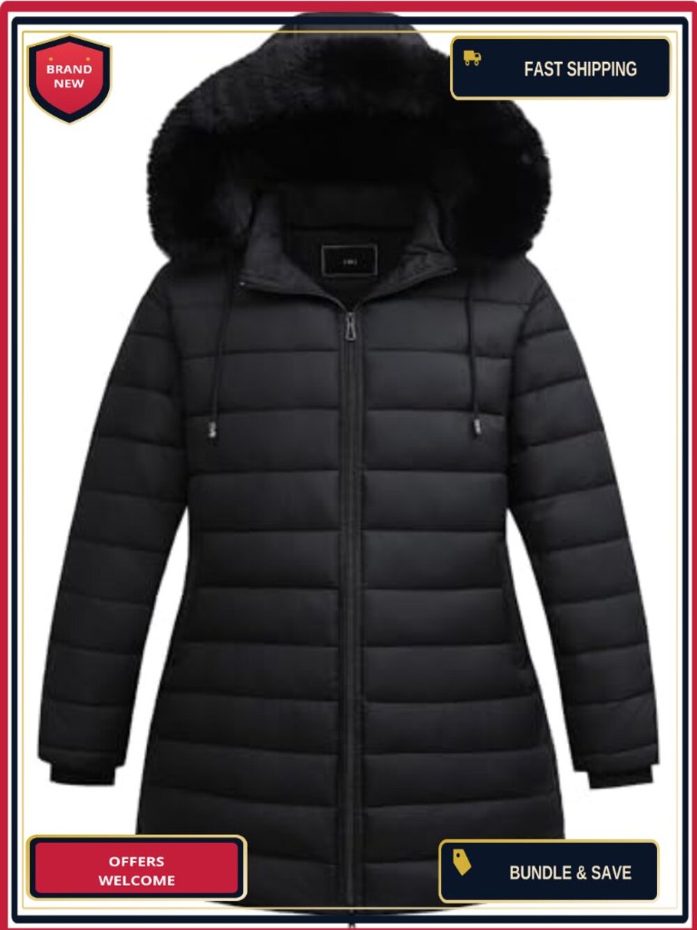 Plus Size Insulated Thermal Down Coat Parka Waterproof Windproof Faux Fur Trim